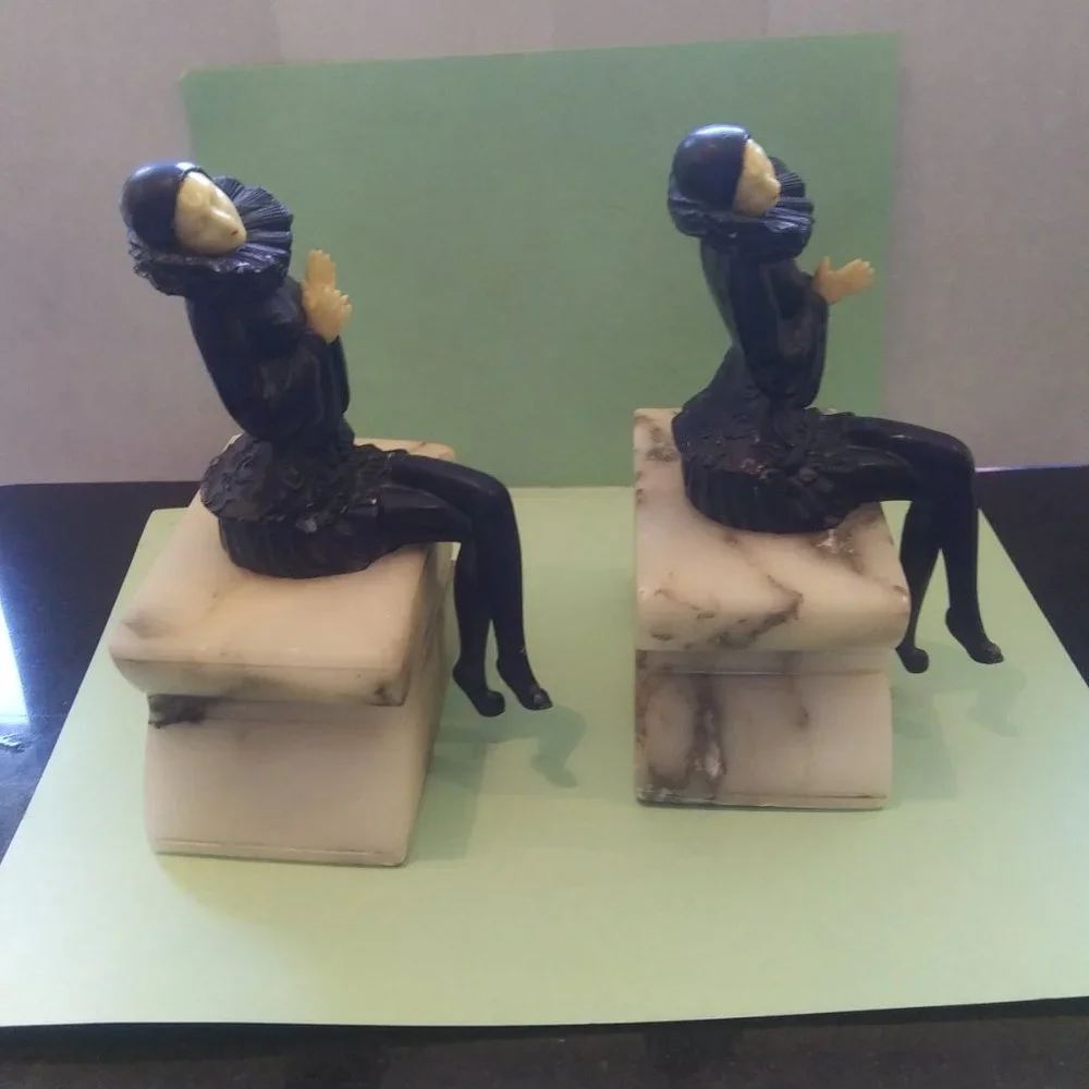 Heavy Bookends Pierrot Clown Mime Book Ends stone  Base Very old  Art Deco FLAWS - Picture 4 of 15